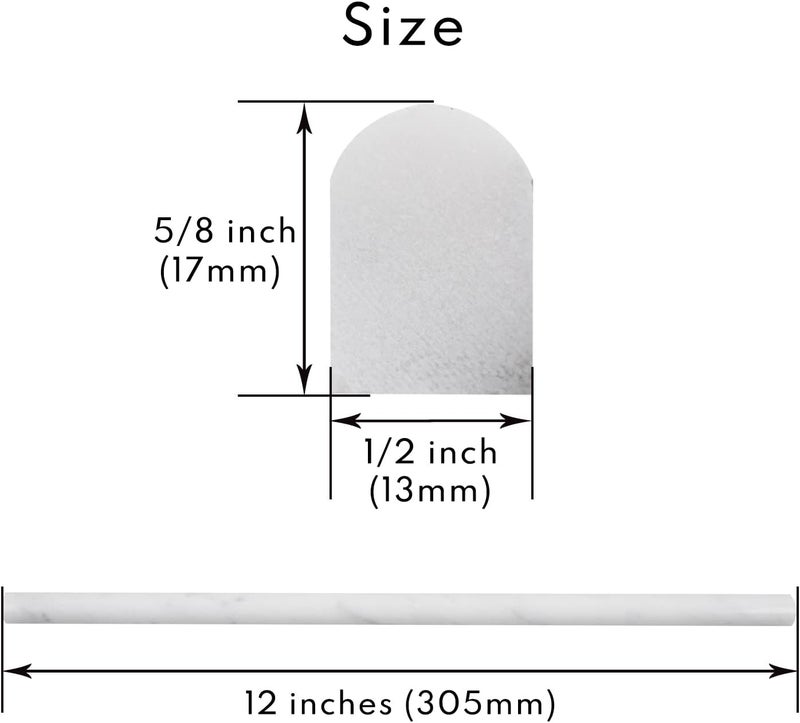 Lovdeco Carrara White 1/2" X 12" Marble Pencil Liner Tile, Edge Trim Molding for Shower and Backsplash, Bullnose Tile Trim Polished, 10 Pcs/Box - Image 2